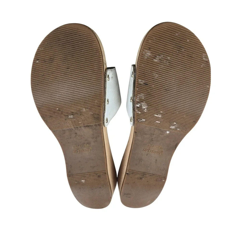 Dr. Scholls Original Collection White Leather Wood Clog Slide Sandals Womens 9M